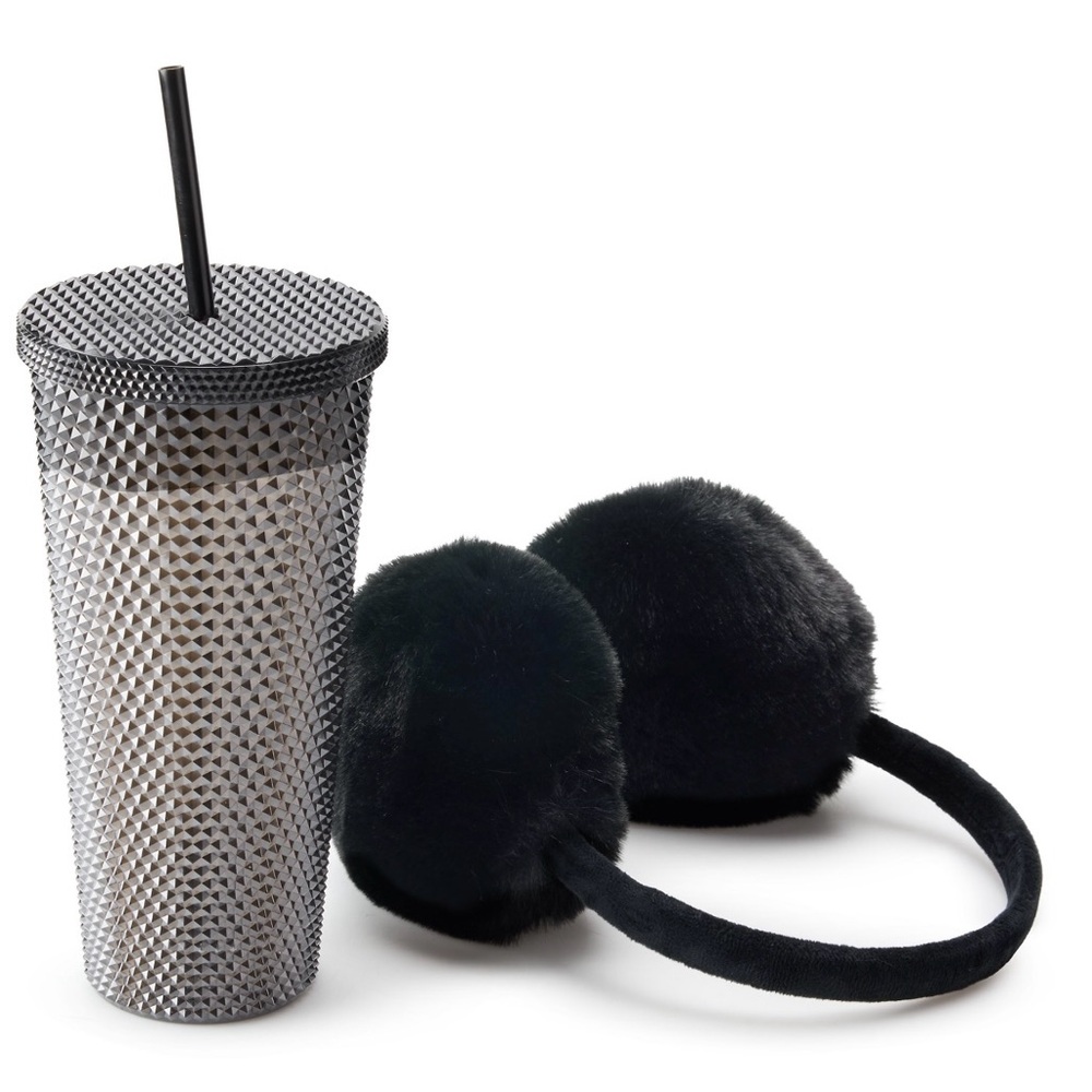 Woman’s Collection XIIX textured Tumbler & Earmuff Set - black, NWT